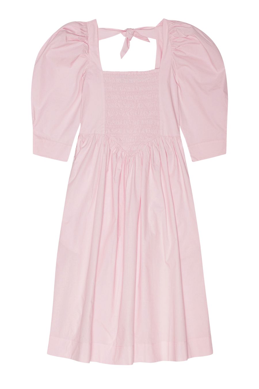 Pink Cotton Poplin Open Neck Smock Dress | GANNI