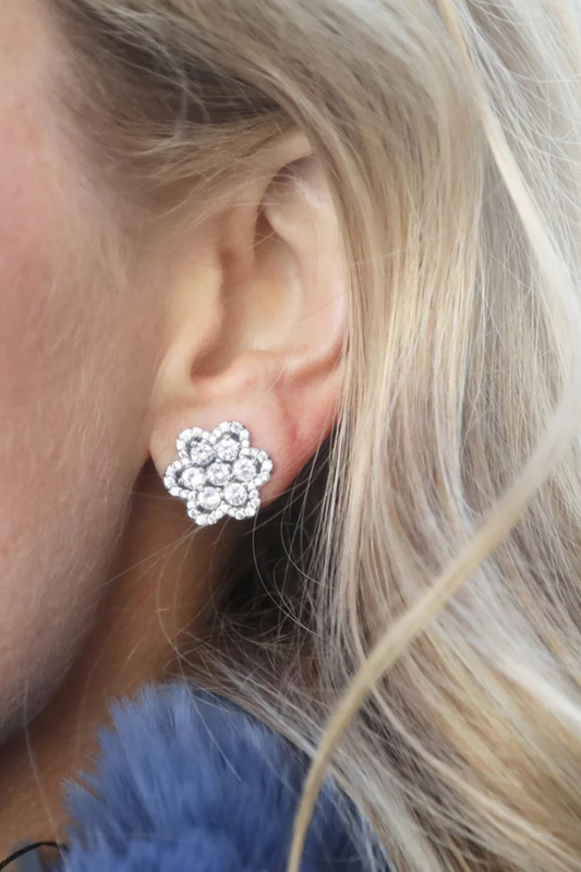 Asha Delphine Silver Pave Stud Earring, 14k vermeil pave flower stud