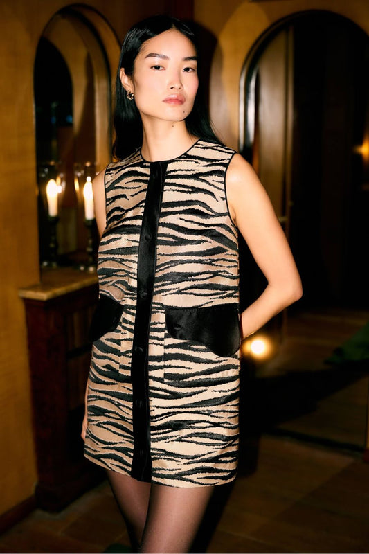TS Pearsei Zebra-Striped Mini Dress