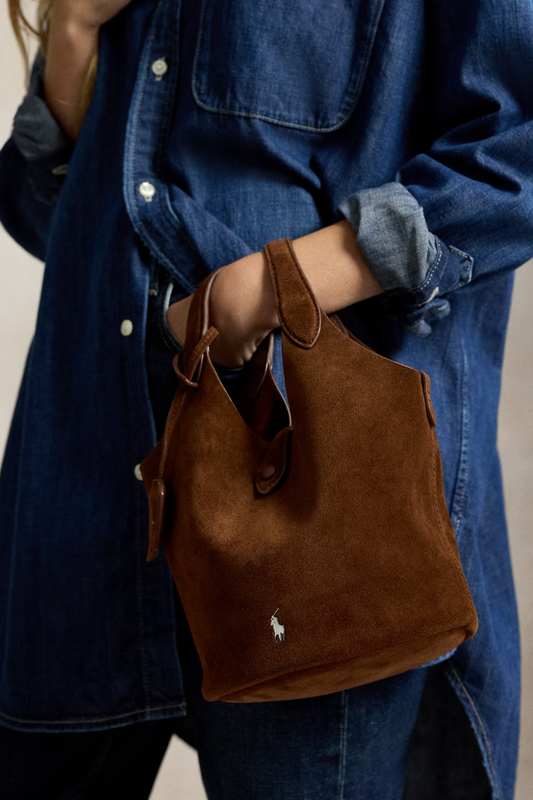 Polo Play Suede Small Tote & Crossbody in Cafe