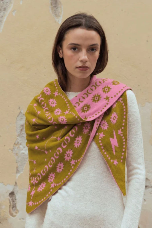 Nebula Triangle Scarf in Moss/Bubblegum by Freya