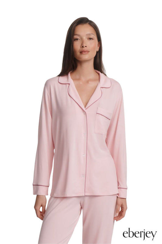Gisele Long PJ Set in Pale Pink/Fig