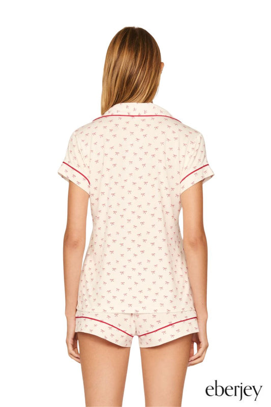 Shortie PJ Set in Mini Bow Ivory/Holly Red by Eberjey