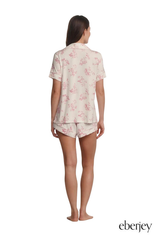 Gisele Printed TENCEL™ Modal Relaxed Short PJ Set in Rose Garden Cameo Pink/Pale Pink