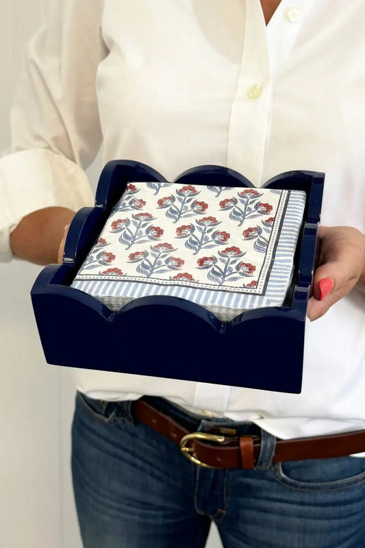 Lacquered Scalloped Napkin Holder | Navy Blue