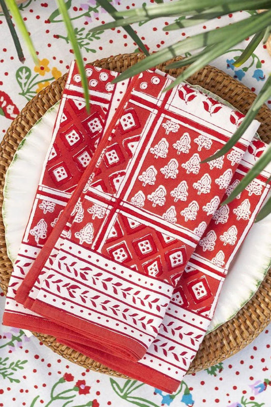 Pom Buti Patchwork Red Napkin | Set of 4