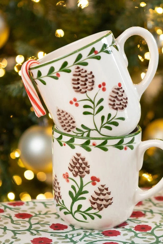 Holly & Pinecones Mug, Set of 2 by Pomegranate