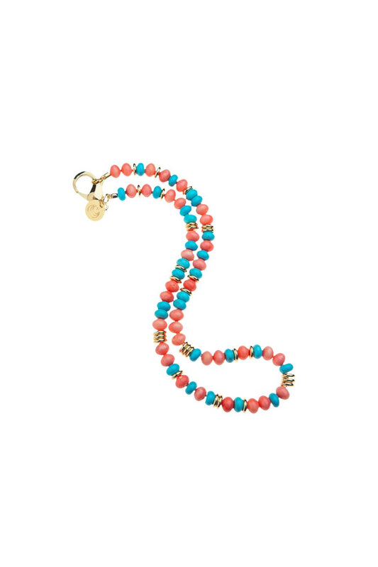 Gumdrop Beaded Necklace in Coral/Turquoise
