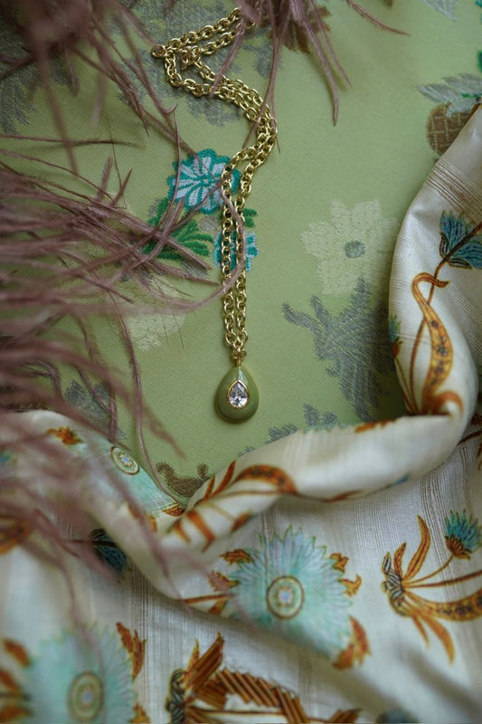 Sage Enamel Teardrop Bezel Charm