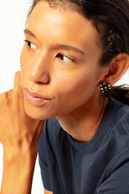 The Studded Wood Heart Earrings