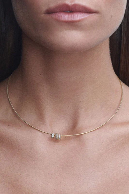 Diamond Trio Mini Bead Collar Necklace 16"