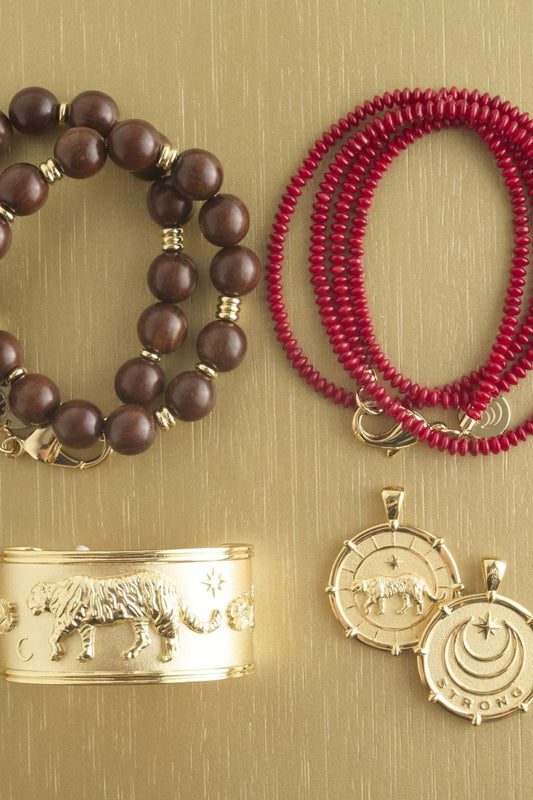 Wood and Gold Beaded Necklace