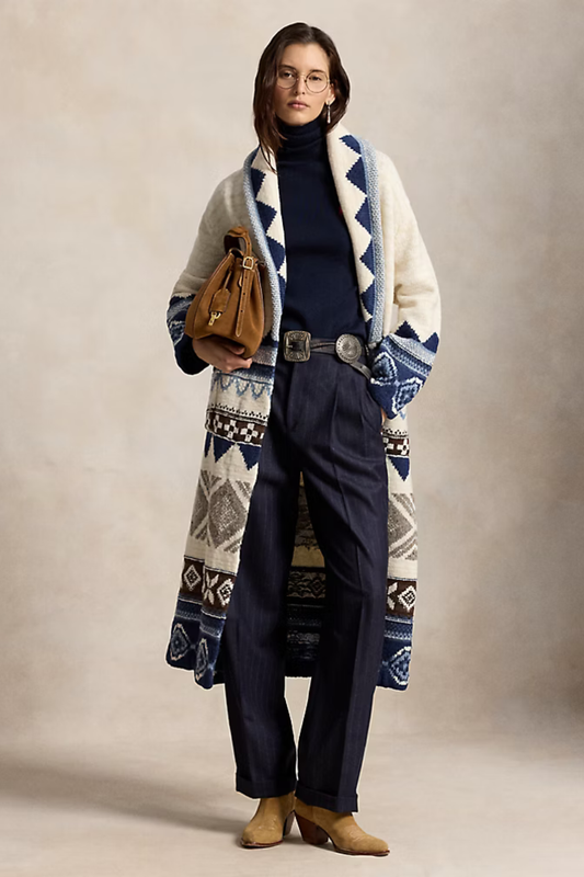 Geo-Motif Wool Cardigan Coat