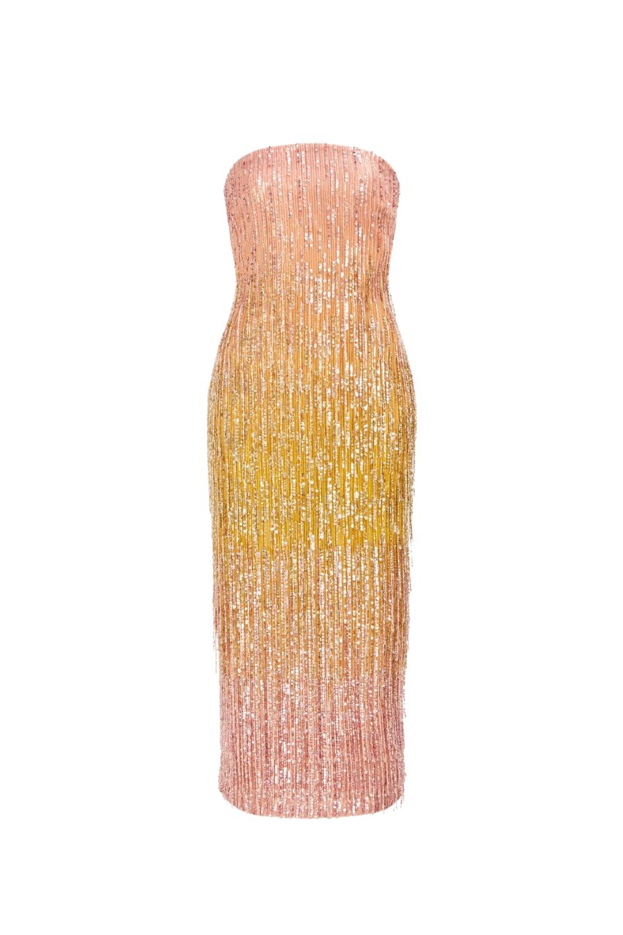 sparkly midi dresses Cassia Strapless Sequin Rose Midi Dress / Silver | MESHKI