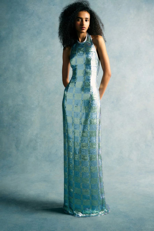 TS Nerine Gingham Sequin Gown