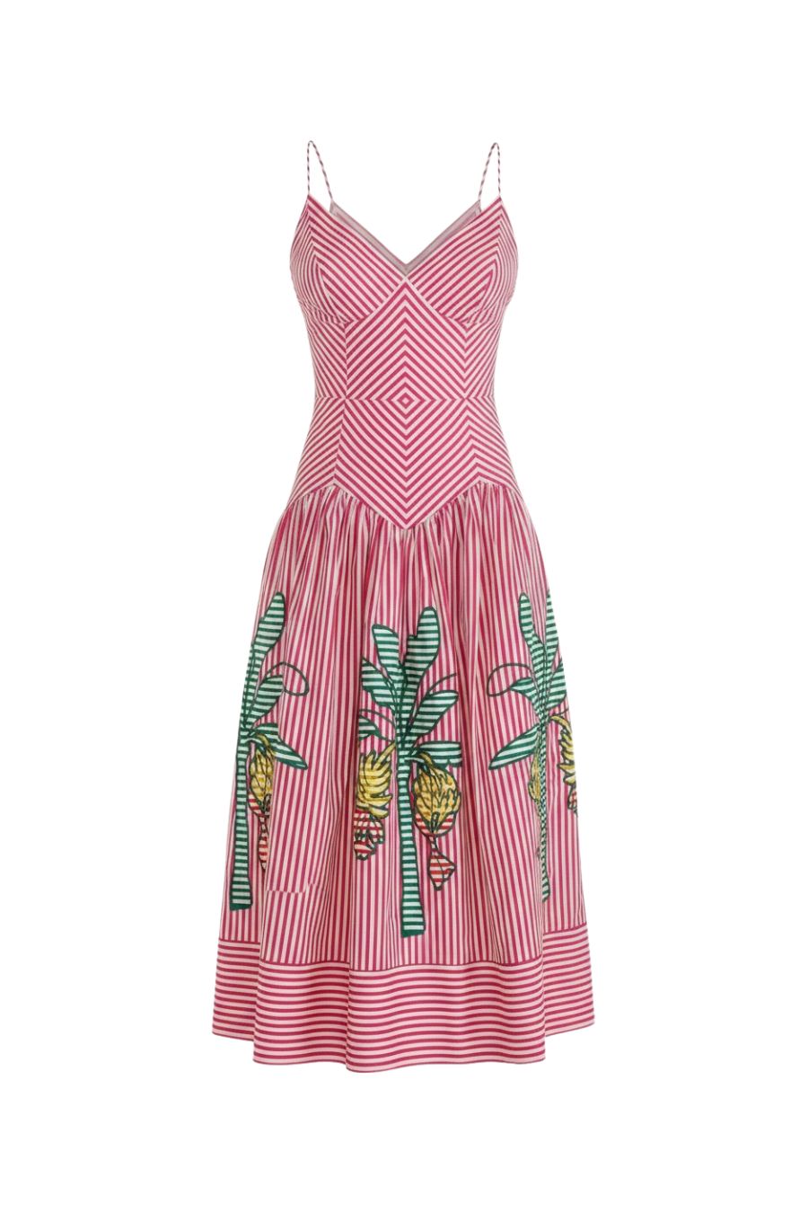 FARM Rio Palm Tree Cutwork Stripes Sleeveless Midi Dress M / MULTI