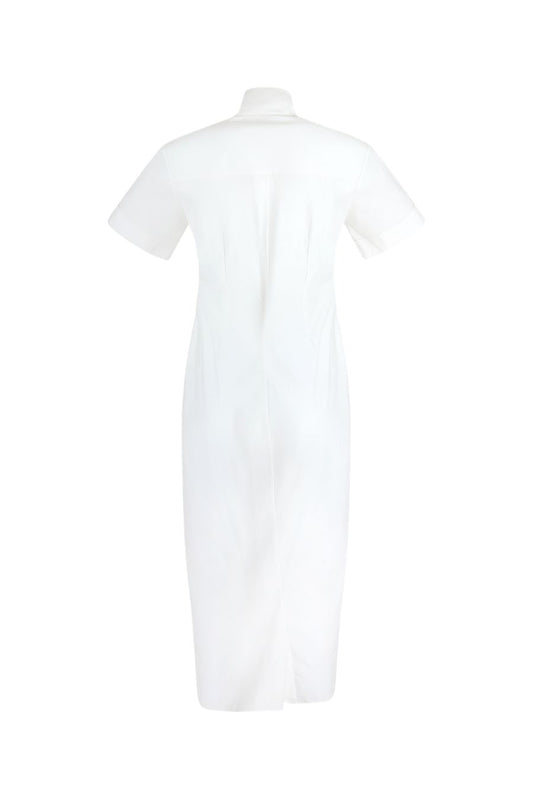 Gathered Ruffle Shirt Dress in White
