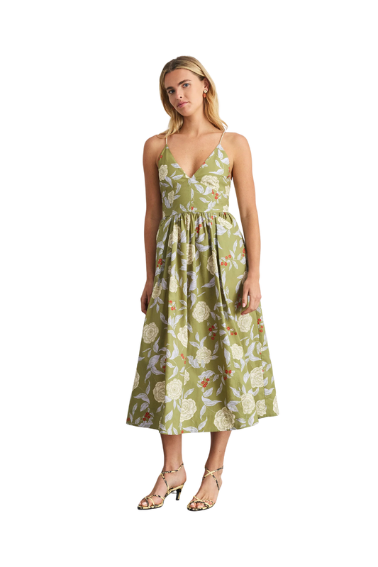 Vivien Dress in Artichoke and Lace Multi