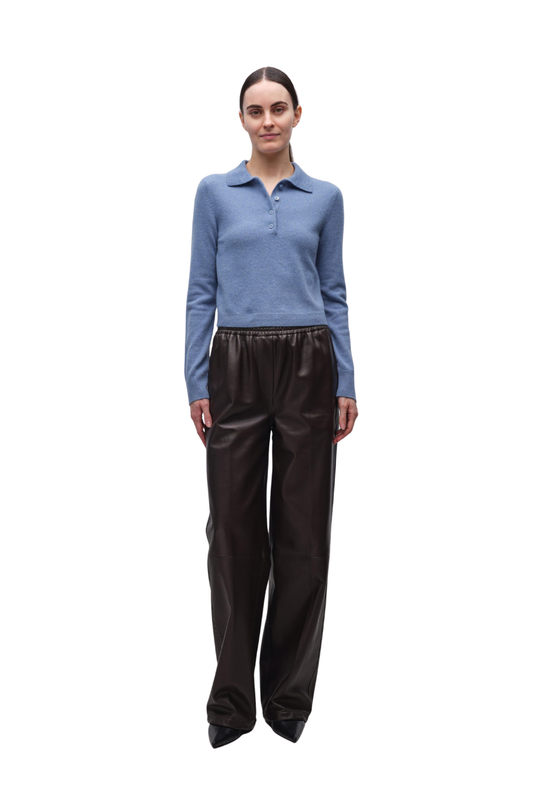 Constance Long Sleeve Polo in Dusty Blue