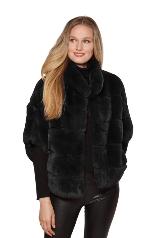 Linda Richards Rex Rabbit Dolman Jacket in Black, fur dolman jacket