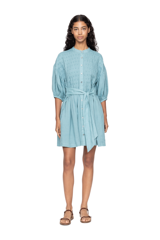 Blue Puff Sleeve A-Line Mini Dress