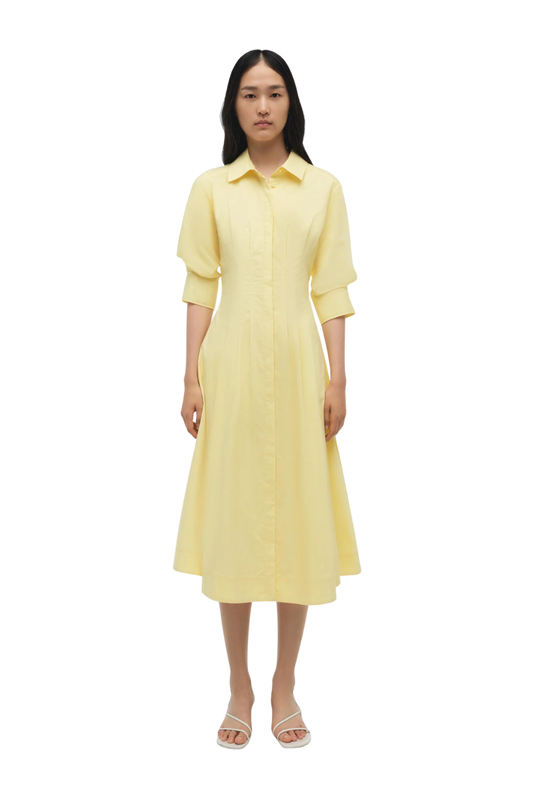 Jazz Pintuck Midi Dress in Buttercream