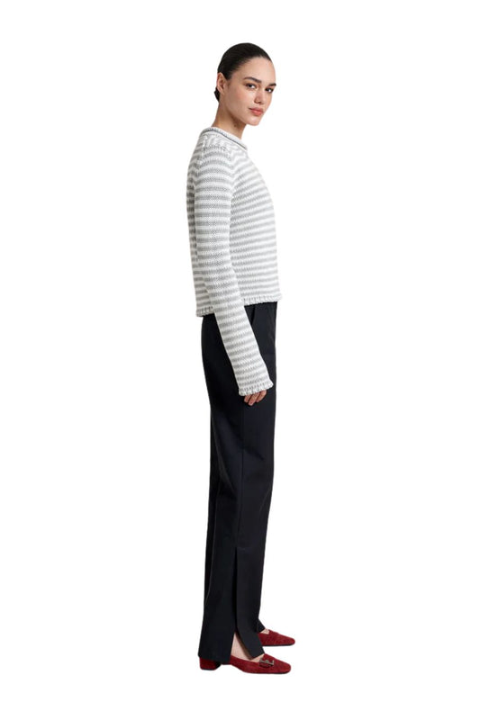 Mini Marina Fine Stripe Sweater in Grey/Ivory