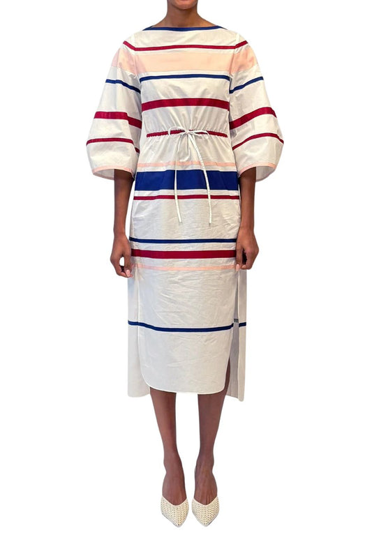 Ribbon Caftan Dress in White Multi