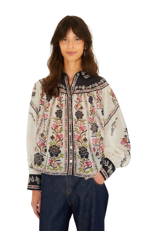 Delicate Floral Collared Button Blouse