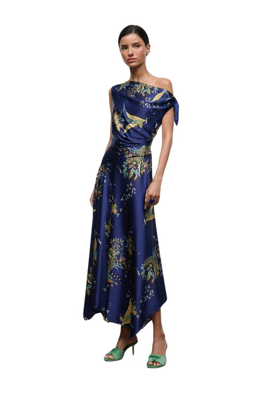 Portia Silk Dress in Tapestry Midnight