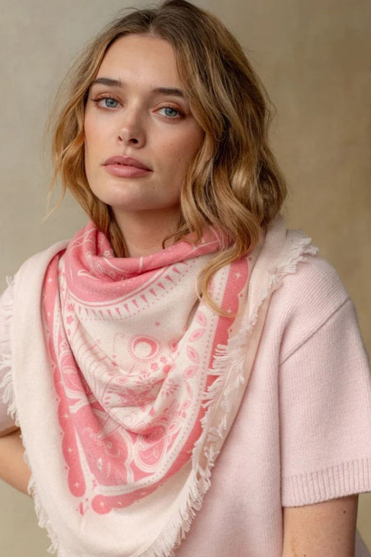Freya Love Bird Bandana in Rose/Blush, cashmere bandana