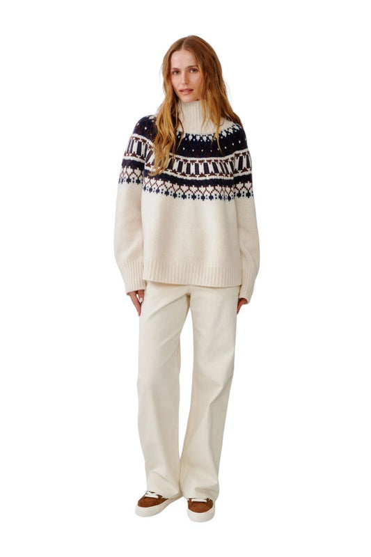 Scottie Slouchy Mock Neck in Gardenia Fairisle