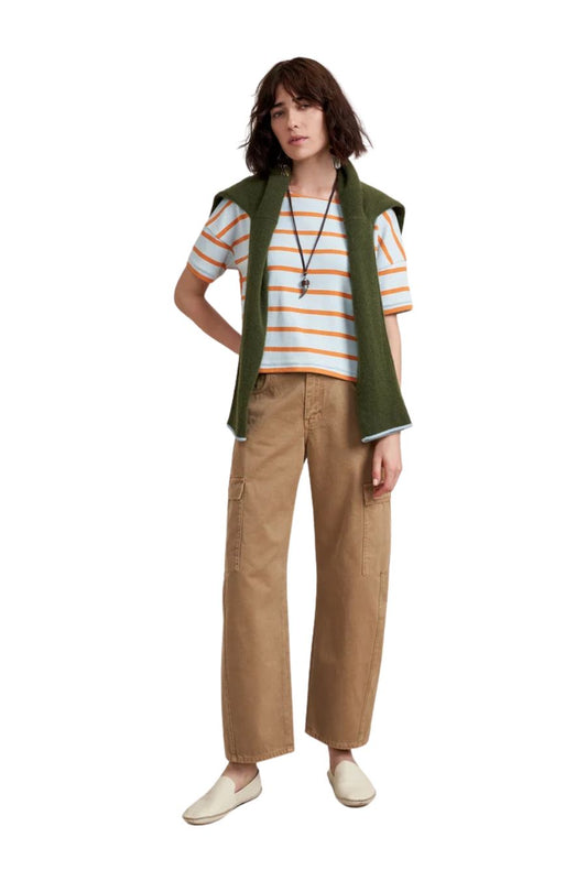 Short Sleeve Breton Tee in Sky/Pumpkin
