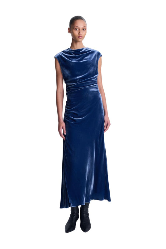 Burke Draped Midi Dress in Sapphire