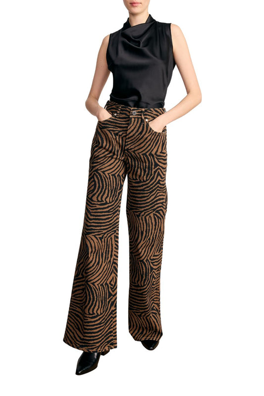 TS Kasey Ziger Print Wide-Leg Jeans in Ochre/Black