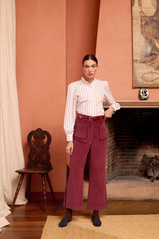 Niza Pants in Cabernet Corduroy by Maria De La Orden
