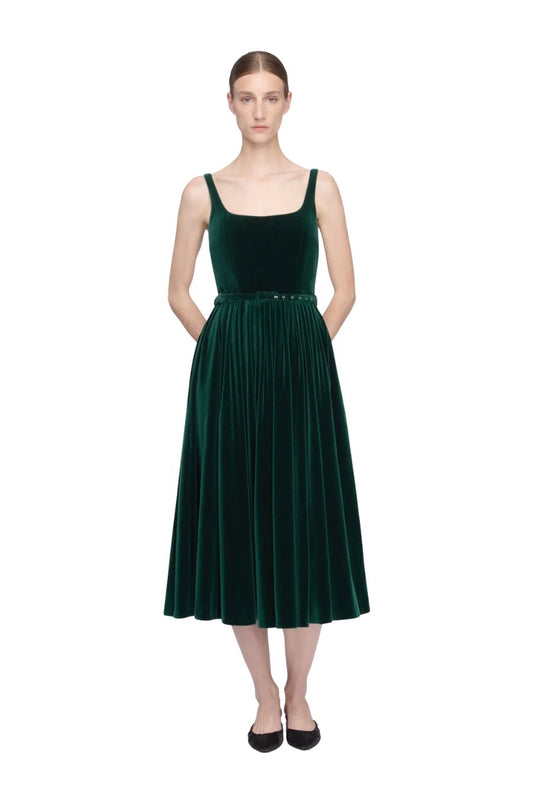 Eagle Dress in Green Velvet by Emilia Wickstead