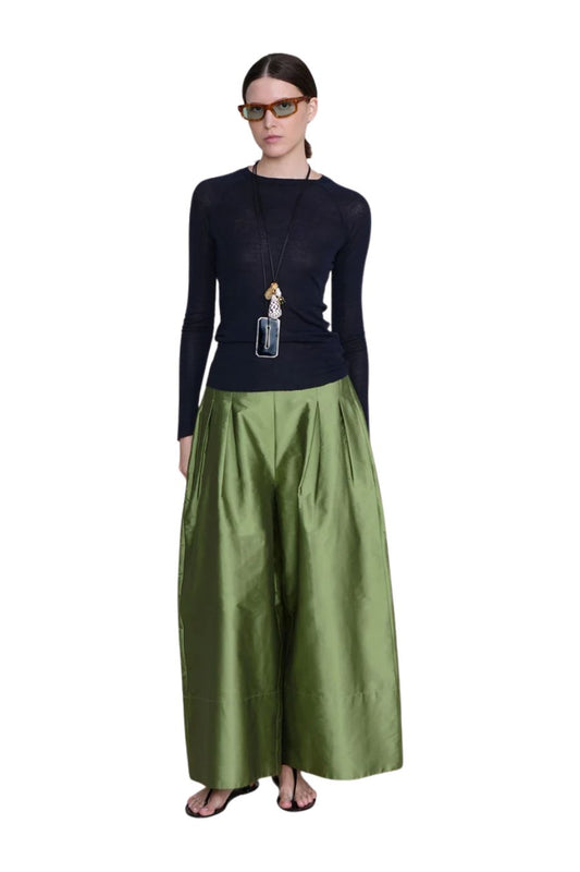 Techno Taffeta Ultra Wide Leg Trouser in Tulip Stem by Chan Luu
