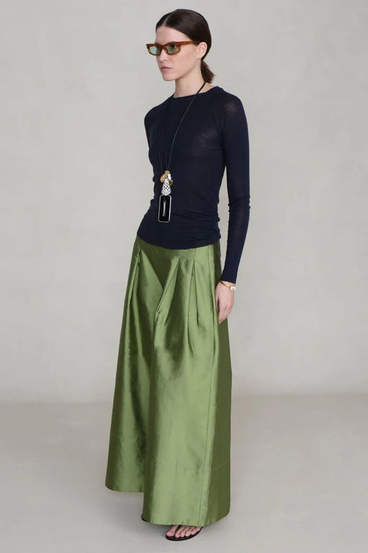 Techno Taffeta Ultra Wide Leg Trouser in Tulip Stem