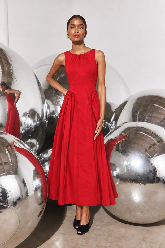 Nantucket Dress in Crimson Red by Hunter Bell