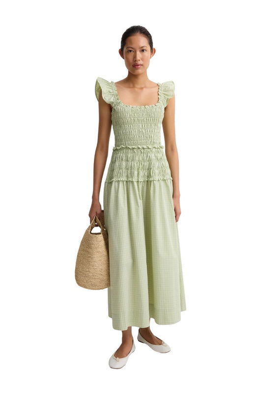 Catalina Midi Dress in Micro Check Pistachio by Faithfull the Brand