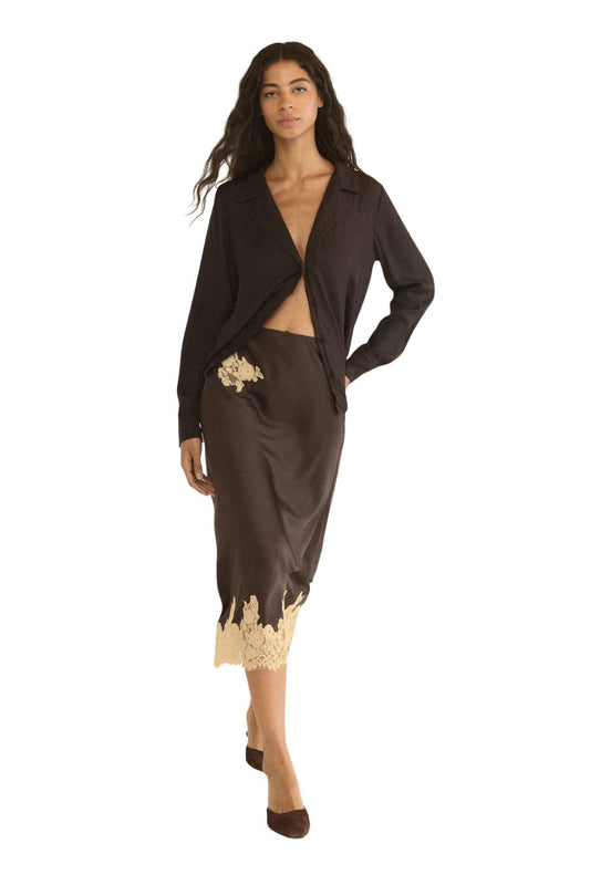 Elowen Skirt in Equestrian Brown in Cream Lace