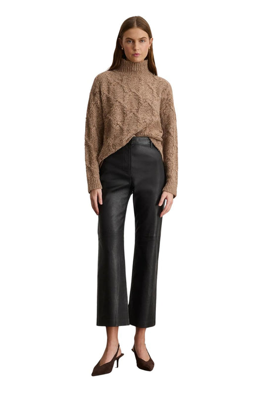 Nicole Cropped Leather Pant in Black