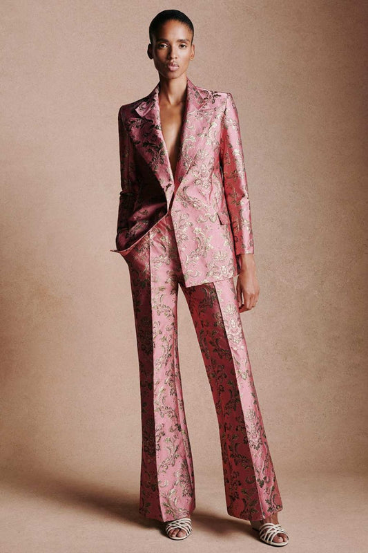 Morgan Jacquard Trouser in Pink/Gold