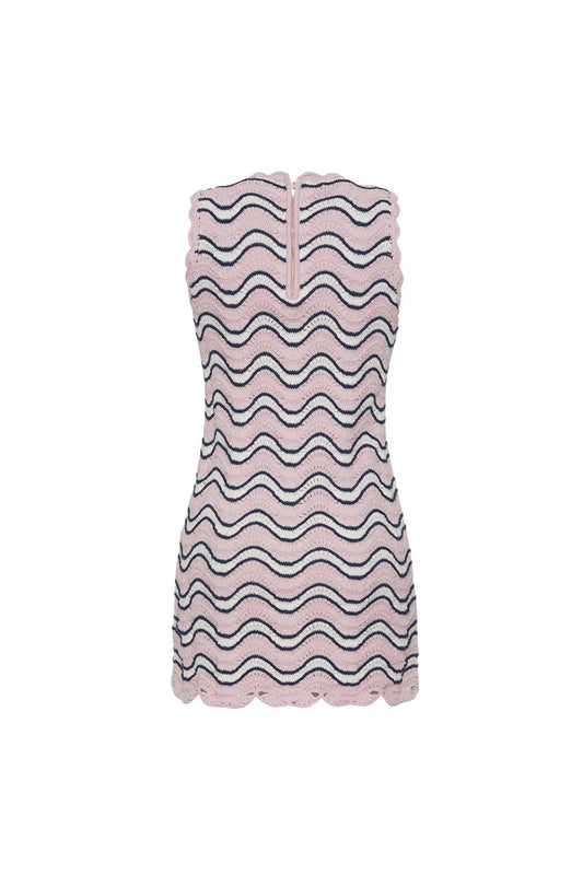 Suzi Mini Dress in Pink & Blue Wavy Stripe