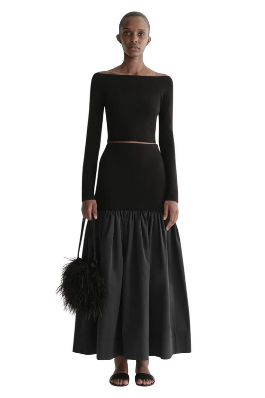 Jo Merino Off Shoulder Knit Top in Black