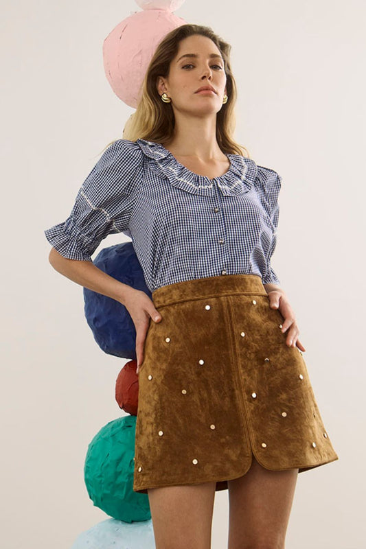 Valene Blouse in Checkmate Navy