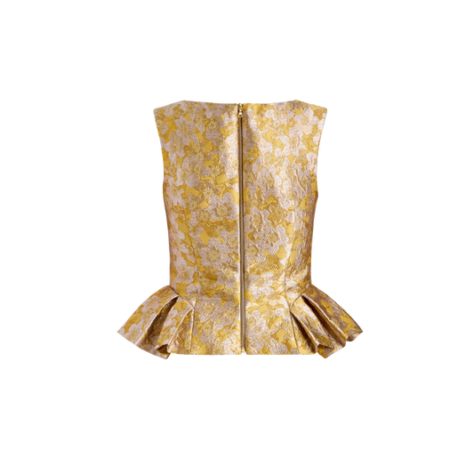 Jasminium Peplum Top in Gold Metallic Floral