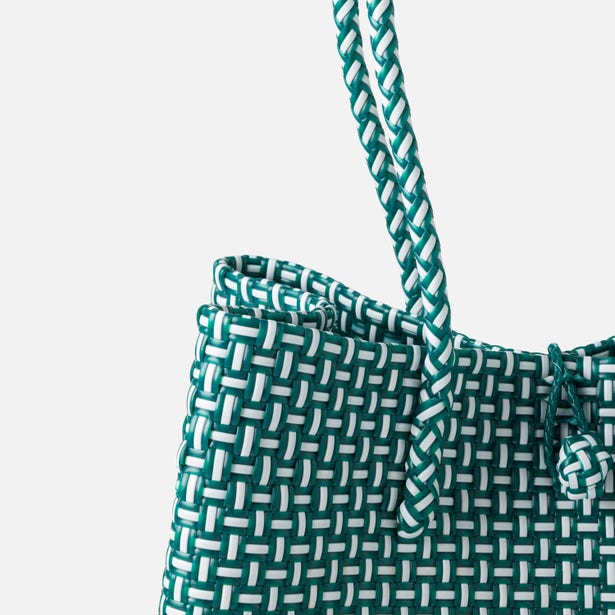 Izmir Large Shopper Bag in Green/White