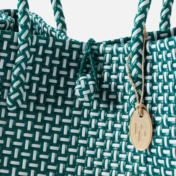 Izmir Large Shopper Bag in Green/White